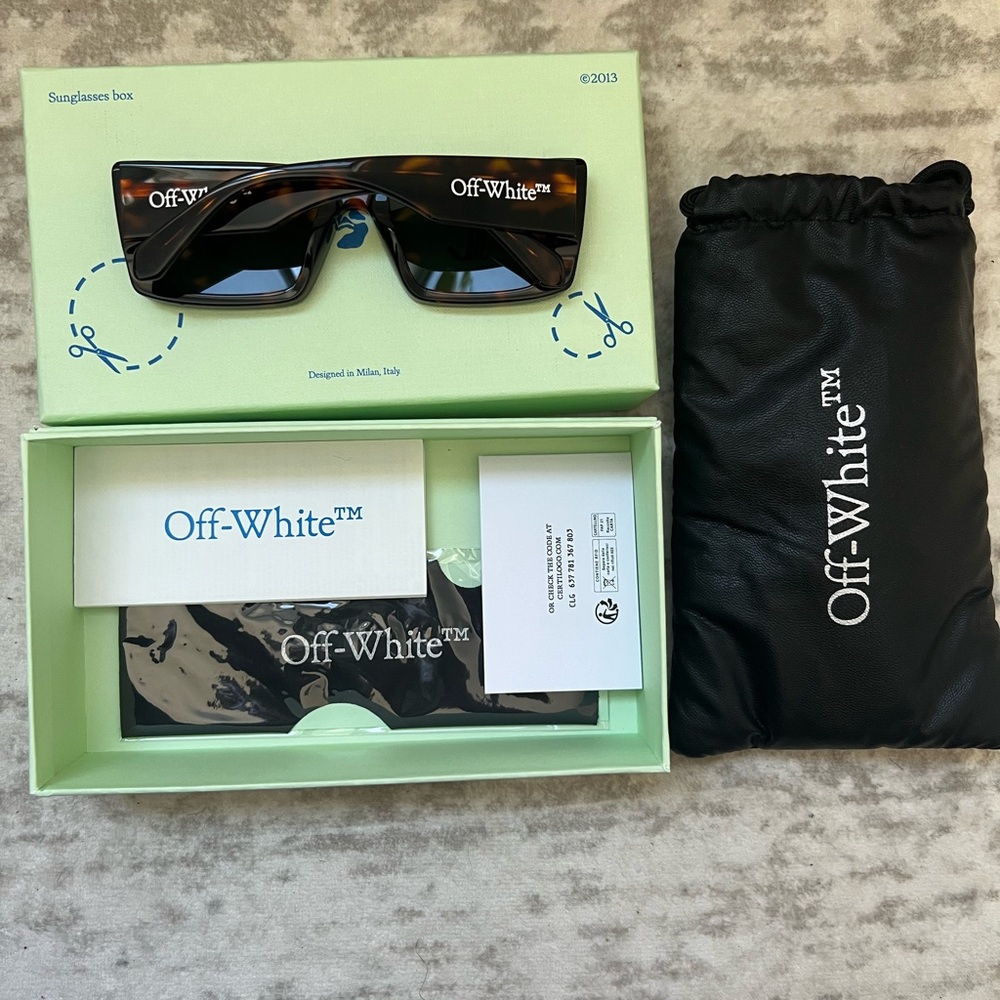 Off-White Tortoise Sunglasses with Green Lenses
